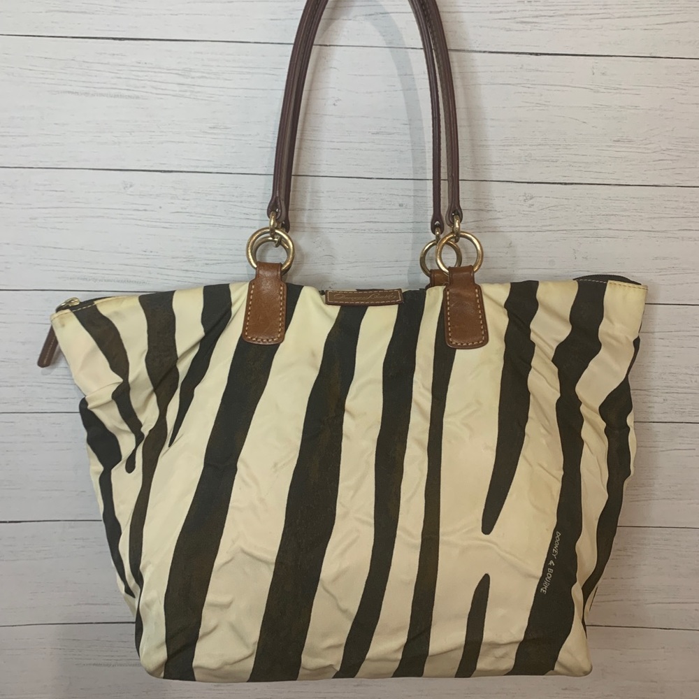 Dooney and Bourke Zebra Strip Nylon Zipper Tote Bag